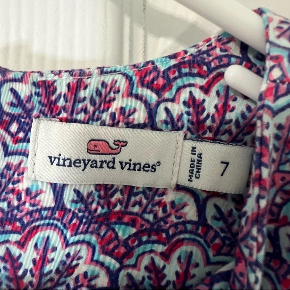 Vineyard Vines Girl’s Pink & Blue Tunic Scalloped Print Sleeveless Dress Size 7